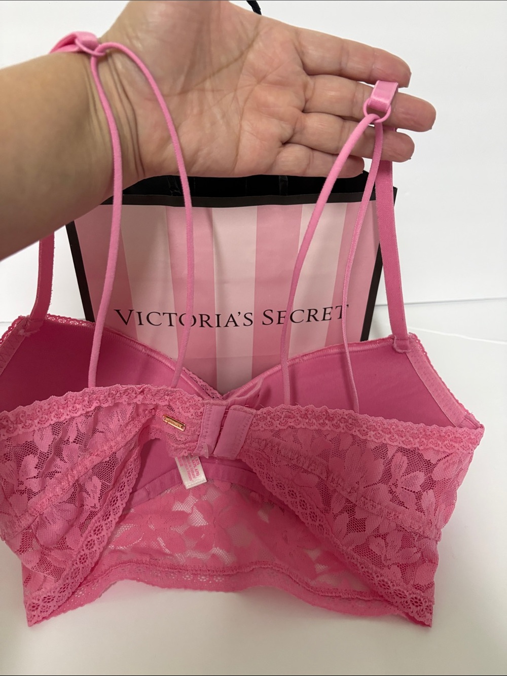 PINK Victoria's Secret Hot Pink Floral Lace Longline Bralette - Picture 3 of 7